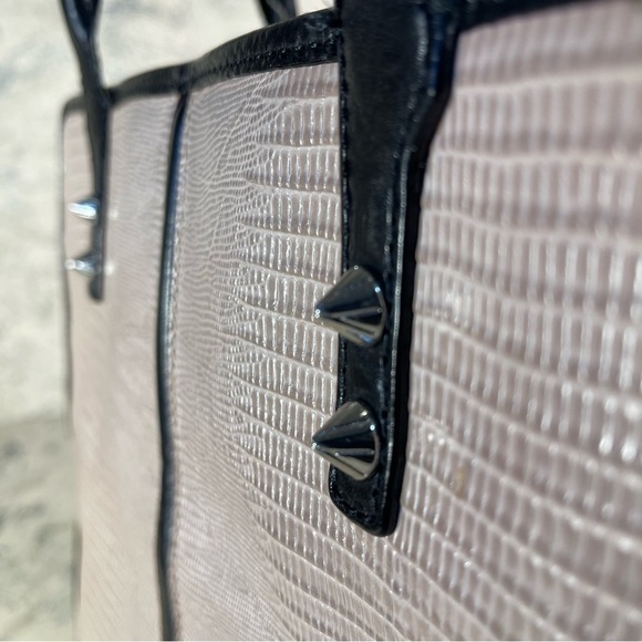 Rebecca Minkoff snake embossed leather pale pink and black structured tote bag - Picture 12 of 15